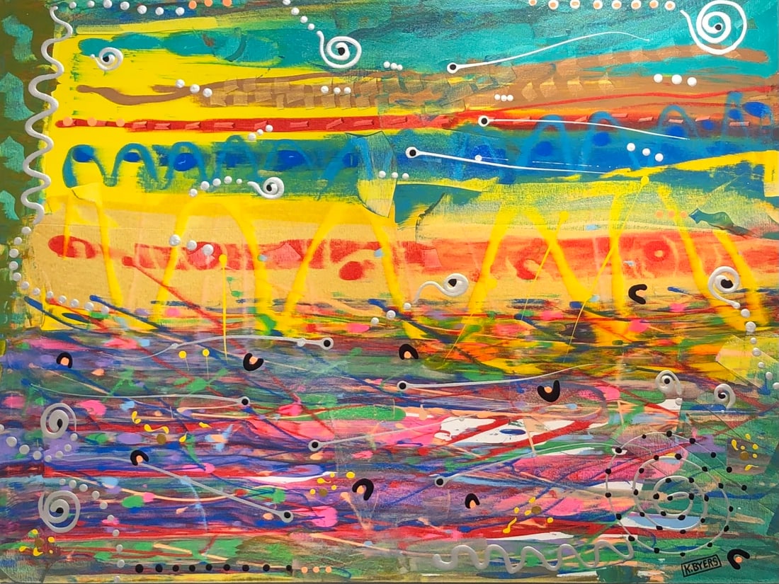 Kimm Byers "Time Rolls On" Signed Original Acrylic: Offered here is an original Acrylic on Canvas by Kimm Byers: "Kimm Byers "Time Rolls On" Signed Original Acrylic". This one-of-a-kind piece, measuring 36 x 48 x 2 inch, is a rare opportunity for