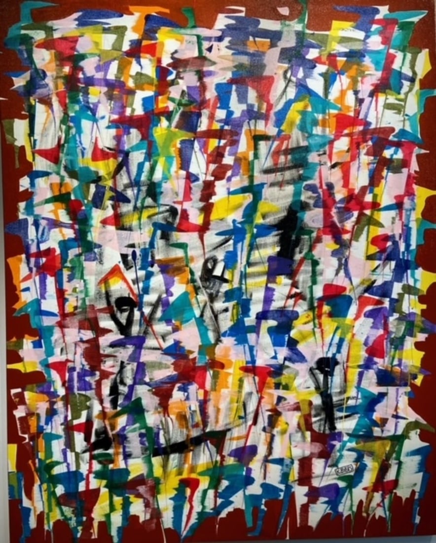 Kimm Byers "The Shadow Gets it Due" Signed Original: Offered here is an original Acrylic on Canvas by Kimm Byers: "Kimm Byers "The Shadow Gets it Due" Signed Original". This one-of-a-kind piece, measuring 60 x 48 x 2 inch, is a rare opportunity for