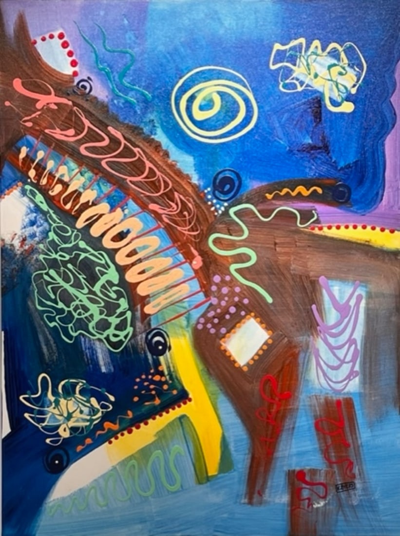 Kimm Byers Abstract Signed Original Acrylic on Canvas: Offered here is an original Original Acrylic on Canvas with 1 1/2" Museum Bars by Kimm Byers: "Kimm Byers Abstract Signed Original Acrylic on Canvas". This one-of-a-kind piece, measuring 48 x 36 x 2