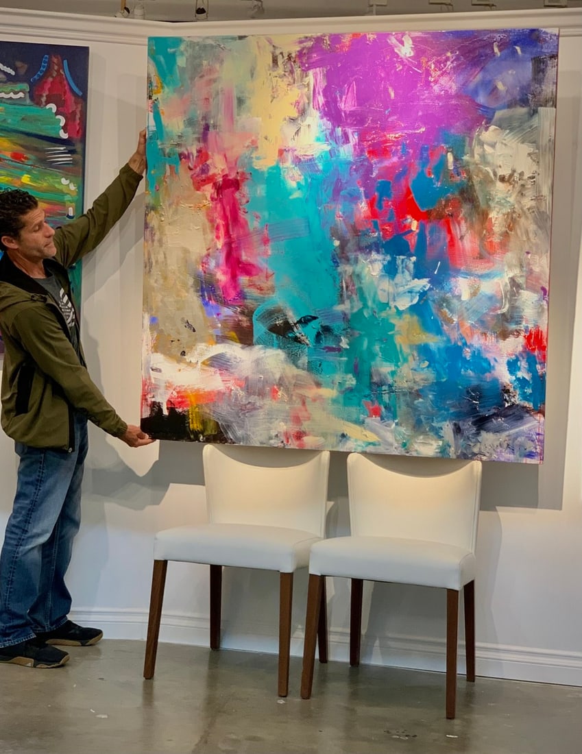 Jorn Fox Abstract Signed Original: Offered here is an original Acrylic on Canvas by Jorn Fox: "Jorn Fox Abstract Signed Original". This one-of-a-kind piece, measuring 60 x 60 x 2 inch, is a rare opportunity for collectors to acquire