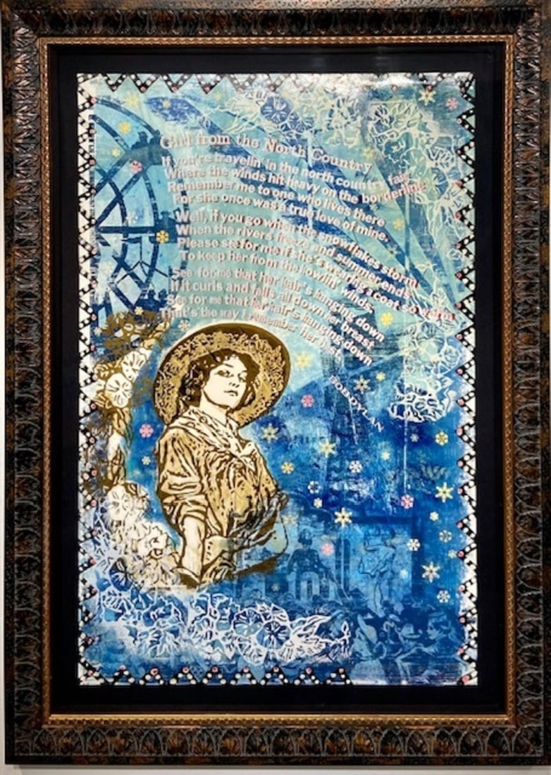 Jon Langford & Jim Sherraden "Girl from the North Country" Signed: Presenting a limited edition Monoprint by Jon Langford; Jim Sherraden: "Jon Langford & Jim Sherraden "Girl from the North Country" Signed". This Monoprint (Edition: 15/25), measuring 49 x 35 x 2 inch,