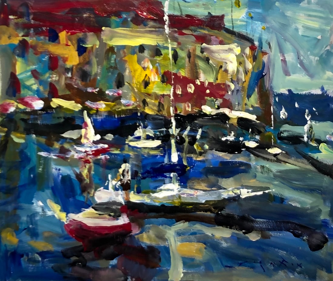 Jorn Fox (Impressionist - Mediterranean) Signed Original Acrylic: Offered here is an original Acrylic on Board by Jorn Fox: "Jorn Fox (Impressionist - Mediterranean) Signed Original Acrylic". This one-of-a-kind piece, measuring 20 x 24 x 2 inch, is a rare opportunit