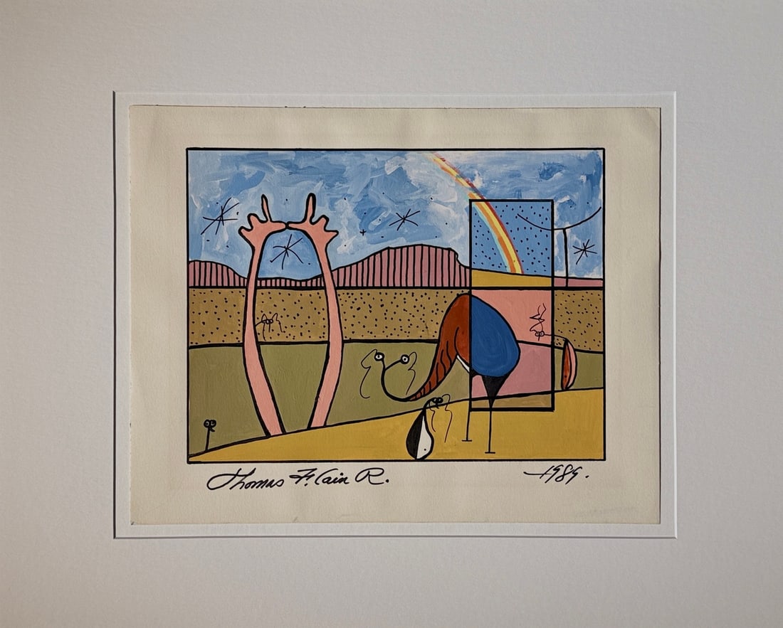 Thomas F. Cain Original On paper "Dream Scape" 1989 Whimsical/Surreal/Abstract: Offered here is an original Original Acrylic on Paper by Thomas F. Cain: "Thomas F. Cain Original On paper "Dream Scape" 1989 Whimsical/Surreal/Abstract". This one-of-a-kind piece, measuring 17 x 21