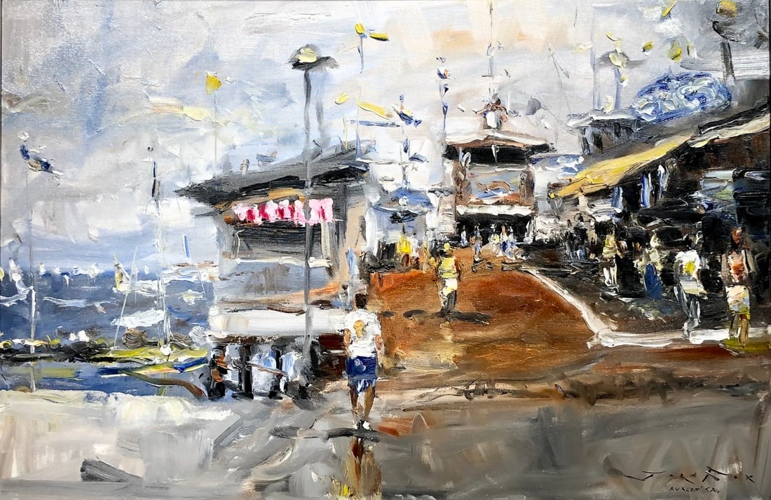 Jorn Fox "Avalon CA" Signed Original Oil: Offered here is an original Oil on Canvas by Jorn Fox: "Jorn Fox "Avalon CA" Signed Original Oil". This one-of-a-kind piece, measuring 33 x 45 x 2 inch, is a rare opportunity for collectors to acquire