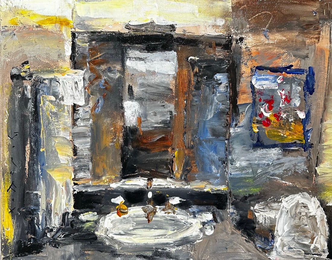 Jorn Fox "Private Reflection" Impressionist Signed Oil and Acrylic on Canvas: Offered here is an original Acrylic on Canvas by Jorn Fox: "Jorn Fox "Private Reflection" Impressionist Signed Oil and Acrylic on Canvas". This one-of-a-kind piece, measuring 16 x 20 inch, is a rare o