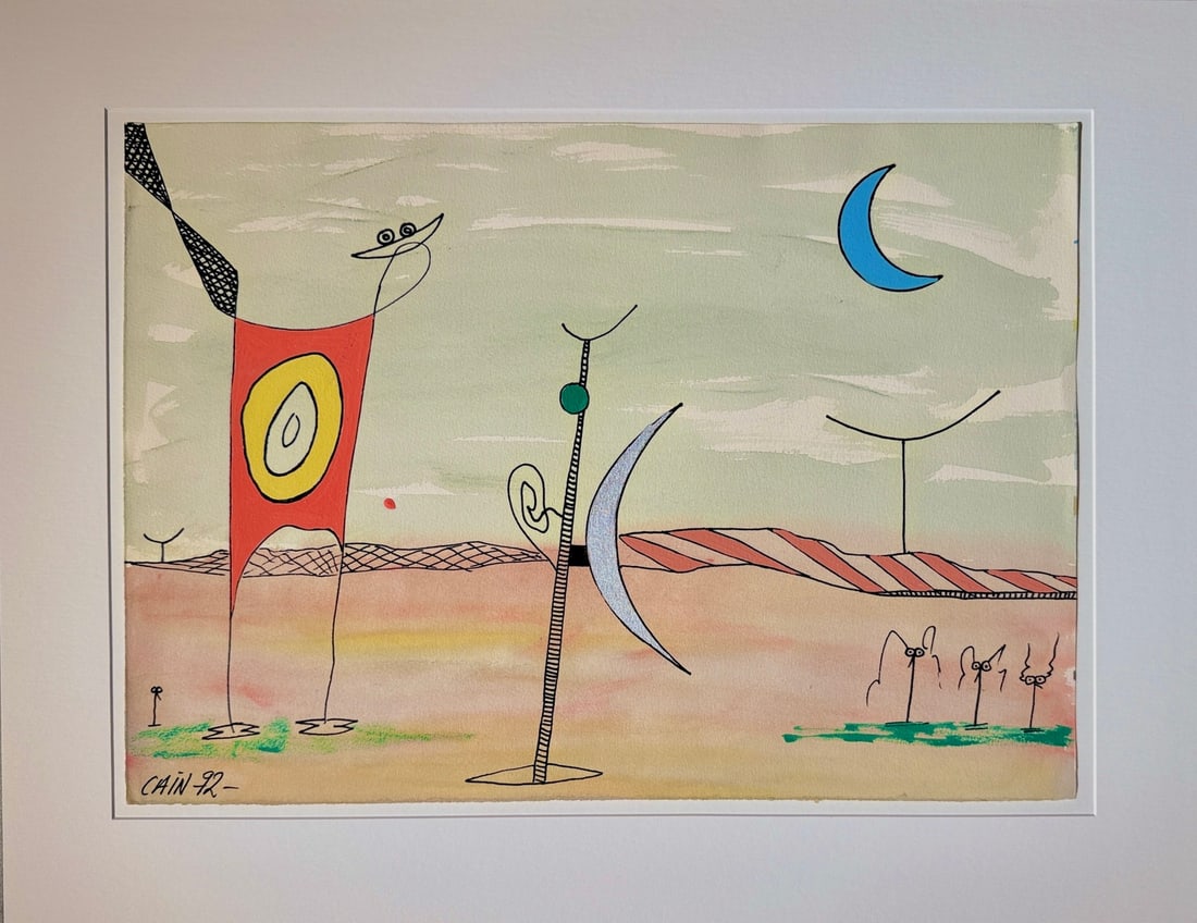 Thomas F. Cain Original On paper "Dream Scape 6" Dreamscape Bird 1992 Whimsical/Surreal/Abstract: Offered here is an original Original Acrylic on Paper by Thomas F. Cain: "Thomas F. Cain Original On paper "Dream Scape 6" Dreamscape Bird 1992 Whimsical/Surreal/Abstract". This one-of-a-kind piece, m