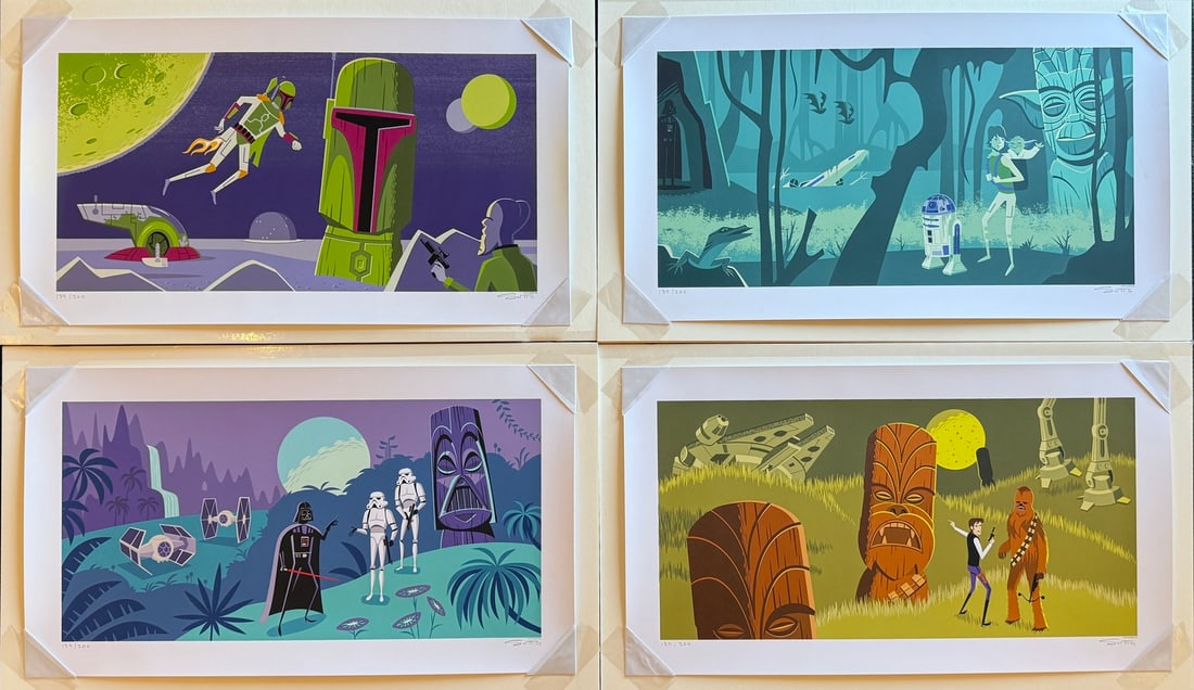 "Star Wars" By Josh (Agle) Shag San Diego Comic Con serigraph set of 4 S/N LE: Presenting a limited edition Serigraph on Paper by Josh "SHAG" Agle: ""Star Wars" By Josh (Agle) Shag San Diego Comic Con serigraph set of 4 S/N LE". This Serigraph on Paper (Edition: 139/200), measur