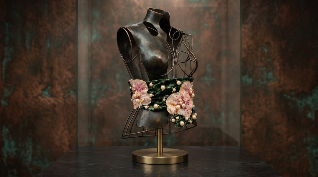 Mercedes Brunelli "Orchids Belt" Fabric, Resin, Artificial Flowers, Pearls (1 of 3)
