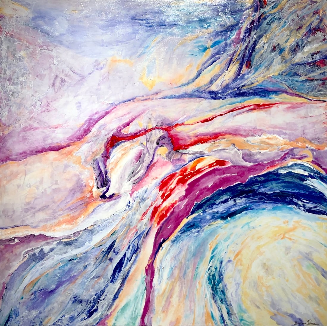 Barbara Owens "She's Like A Rainbow" Signed Original Acrylic - Abstract: Offered here is an original Original Acrylic on Canvas by Barbara Owens: "Barbara Owens "She's Like A Rainbow" Signed Original Acrylic - Abstract". This one-of-a-kind piece, measuring 48 x 48 x 2 inch