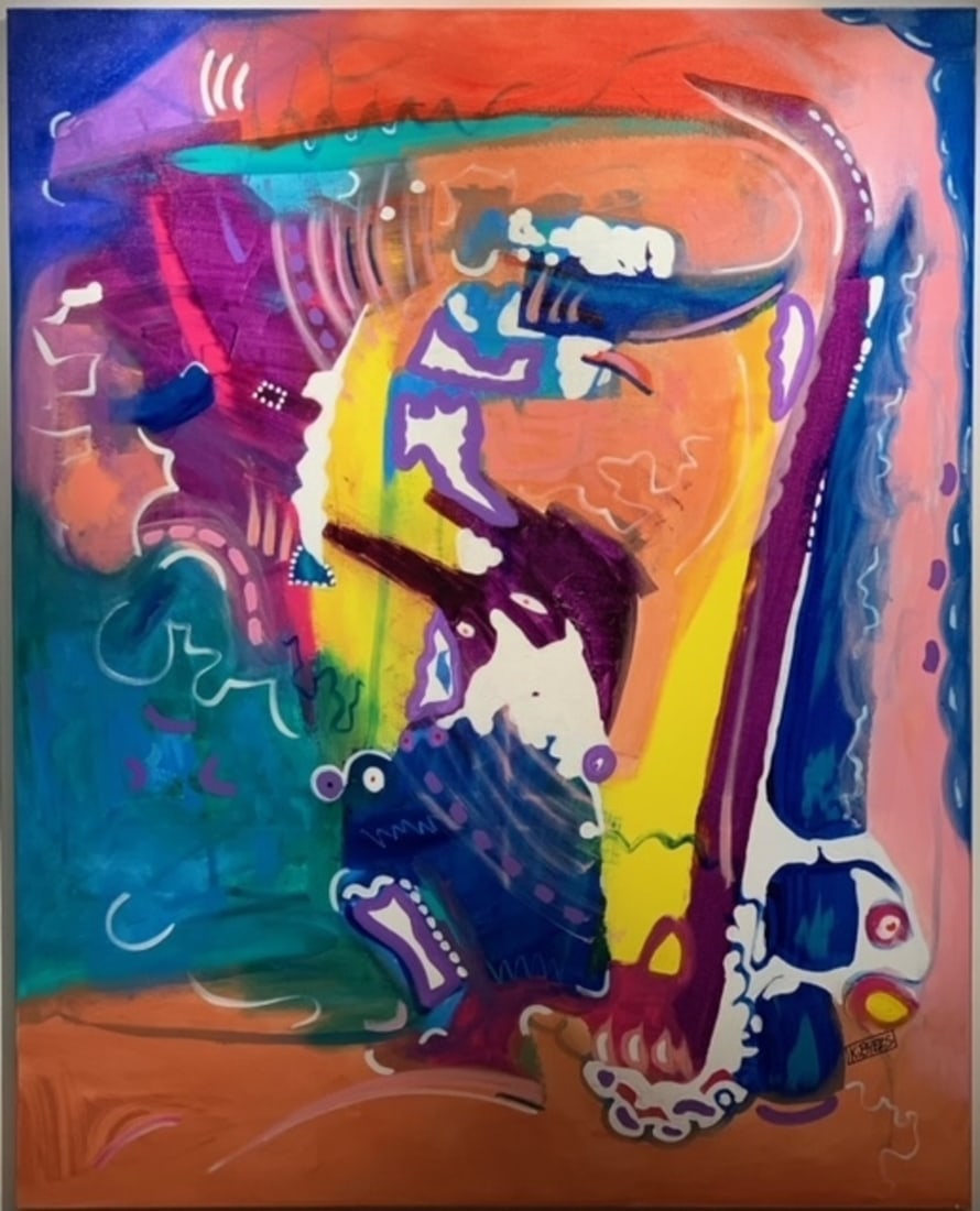 Kimm Byers Abstract Signed Original Acrylic on Canvas: Offered here is an original Acrylic on Canvas with 1 1/2" Museum Bars by Kimm Byers: "Kimm Byers Abstract Signed Original Acrylic on Canvas". This one-of-a-kind piece, measuring 60 x 48 x 2 inch, is a