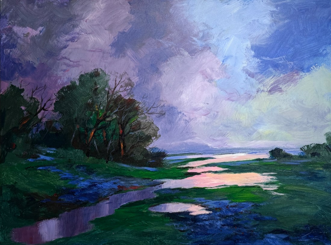 Michael Schofield "Violet Nocturne" Original acrylic on canvas: Offered here is an original Original acrylic on canvas by Michael Schofield: "Michael Schofield "Violet Nocturne" Original acrylic on canvas". This one-of-a-kind piece, measuring 30 x 40 x 1 inch, is