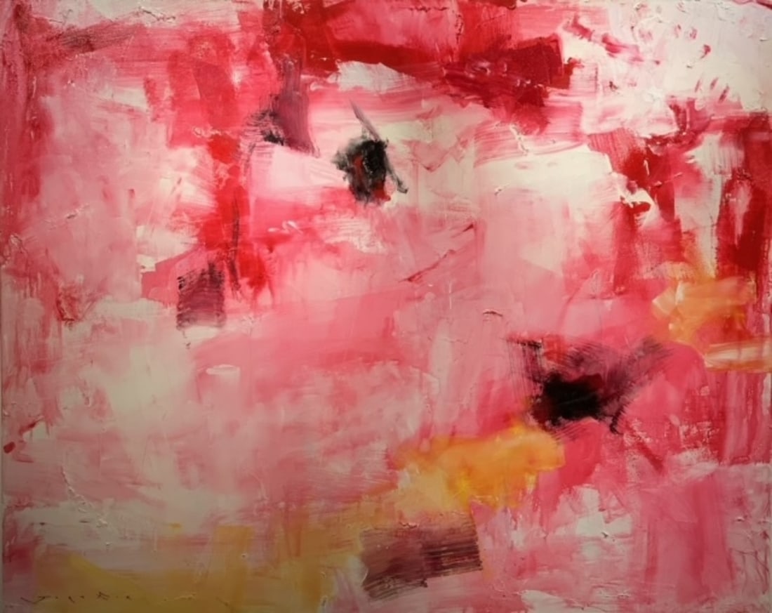 Jorn Fox Abstract Signed Original Oil and Acrylic: Offered here is an original Original Oil and Acrylic on Canvas with 1 1/2" Museum Bars by Jorn Fox: "Jorn Fox Abstract Signed Original Oil and Acrylic". This one-of-a-kind piece, measuring 48 x 60 x 2