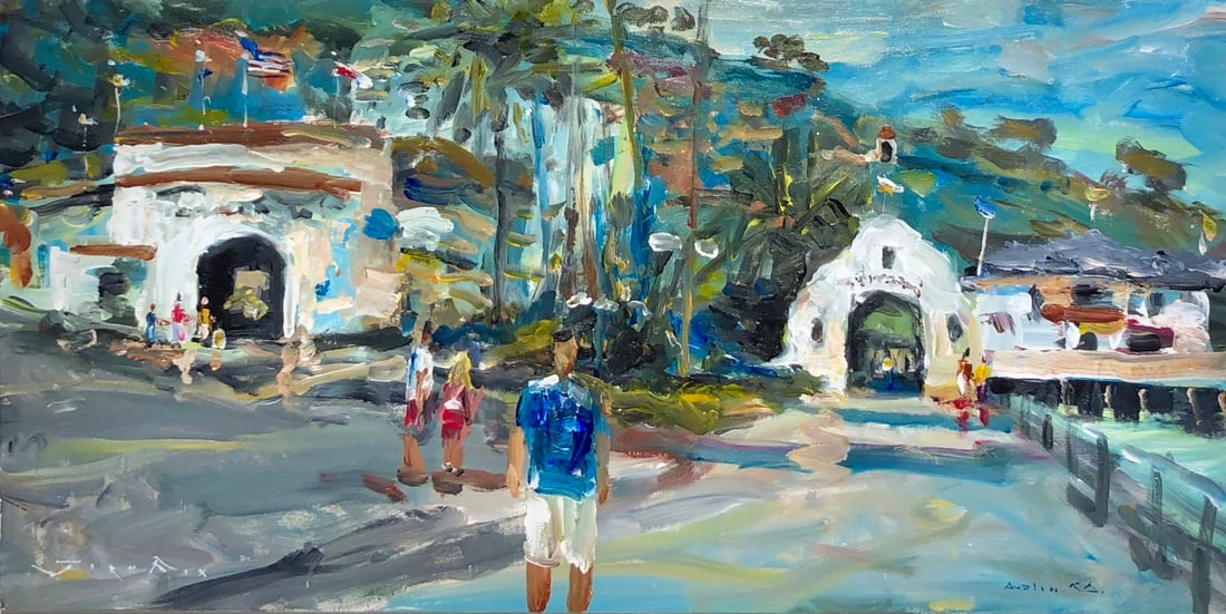 Jorn Fox "A Summer Day in Avalon" Signed Original Acrylic: Offered here is an original Acrylic on Canvas by Jorn Fox: "Jorn Fox "A Summer Day in Avalon" Signed Original Acrylic". This one-of-a-kind piece, measuring 24 x 48 x 2 inch, is a rare opportunity for 