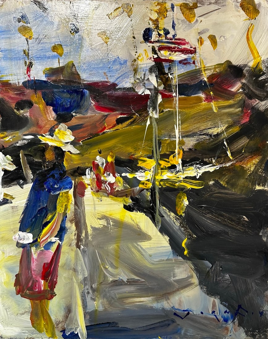 Jorn Fox "Strollin By The Sailboats" Impressionist Signed Oil and Acrylic on Board: Offered here is an original Acrylic on Canvas Board by Jorn Fox: "Jorn Fox "Strollin By The Sailboats" Impressionist Signed Oil and Acrylic on Board". This one-of-a-kind piece, measuring 16 x 20