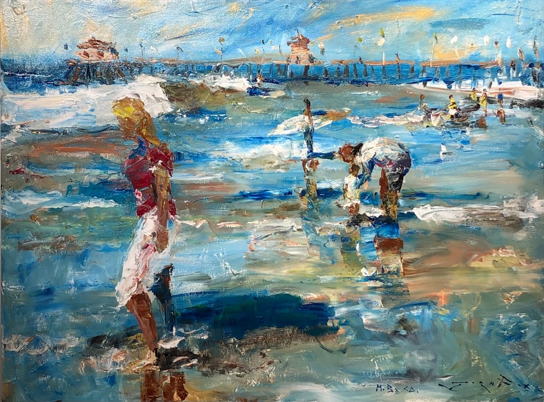 Jorn Fox (Huntington Beach Pier) Signed Original Arcylic: Offered here is an original Acrylic on Canvas by Jorn Fox: "Jorn Fox (Huntington Beach Pier) Signed Original Arcylic". This one-of-a-kind piece, measuring 36 x 48 x 2 inch, is a rare opportunity for c