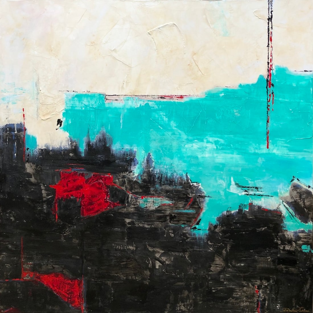 Barbara Owens "Don't Stop Believin" Signed Original: Offered here is an original Original Acrylic on Canvas with 1 1/2" Museum Bars by Barbara Owens: "Barbara Owens "Don't Stop Believin" Signed Original". This one-of-a-kind piece, measuring 48 x 48 x 2 