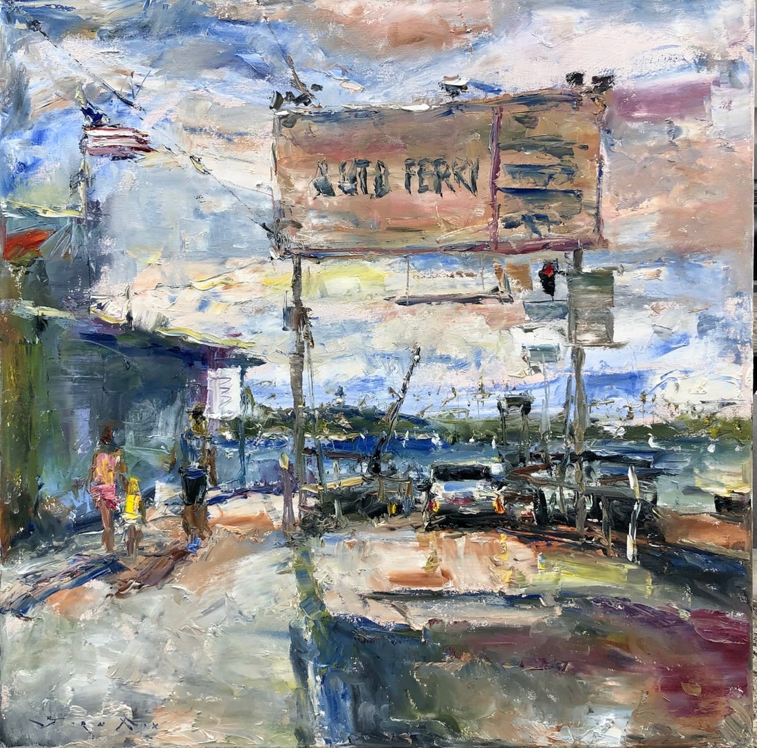Jorn Fox "A Tourist View" Signed Original Oil: Offered here is an original Oil on Canvas by Jorn Fox: "Jorn Fox "A Tourist View" Signed Original Oil". This one-of-a-kind piece, measuring 36 x 36 x 2 inch, is a rare opportunity for collectors to