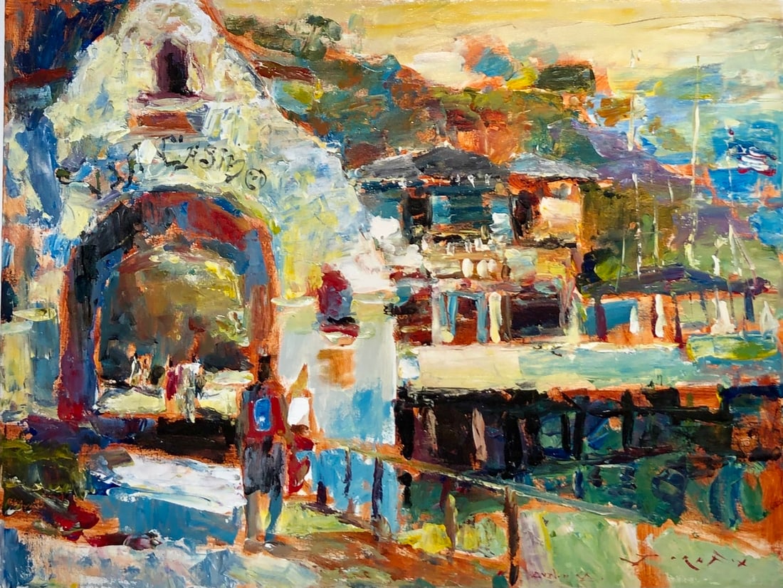 Jorn Fox (Untitled - Via Casino Arch, Avalon) Signed Original Acrylic: Offered here is an original Acrylic on Canvas by Jorn Fox: "Jorn Fox (Untitled - Via Casino Arch, Avalon) Signed Original Acrylic". This one-of-a-kind piece, measuring 30 x 40 x 2 inch, is a rare oppo