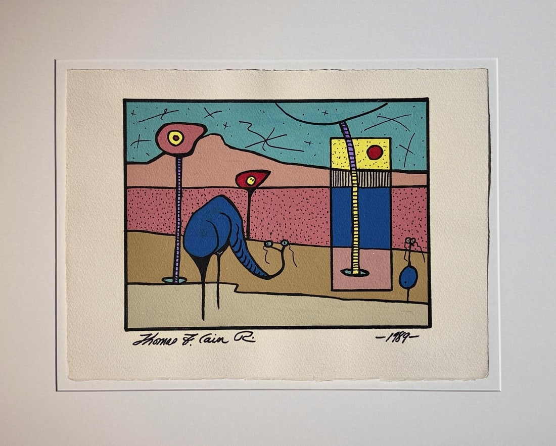 Thomas F. Cain Original On paper (Untitled) 1989 Whimsical/Surreal/Abstract: Offered here is an original Original Acrylic on Paper by Thomas F. Cain: "Thomas F. Cain Original On paper (Untitled) 1989 Whimsical/Surreal/Abstract". This one-of-a-kind piece, measuring 17 x 21 x 1
