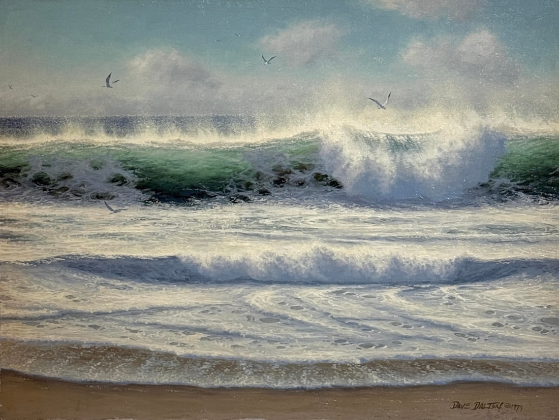 Dave Dalton "Shorebreak - Carmel River State Beach" Signed Original Oil: Offered here is an original Oil on Canvas by Dave Dalton: "Dave Dalton "Shorebreak - Carmel River State Beach" Signed Original Oil". This one-of-a-kind piece, measuring 18 x 24 x 1 inch, is a rare opp