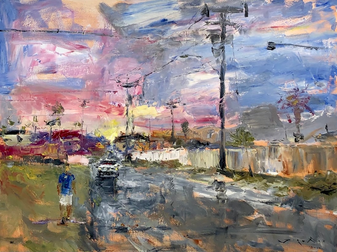 Jorn Fox "Dusk" Signed Original Oil: Offered here is an original Oil on Canvas by Jorn Fox: "Jorn Fox "Dusk" Signed Original Oil". This one-of-a-kind piece, measuring 30 x 40 x 1 inch, is a rare opportunity for collectors to acquire an a