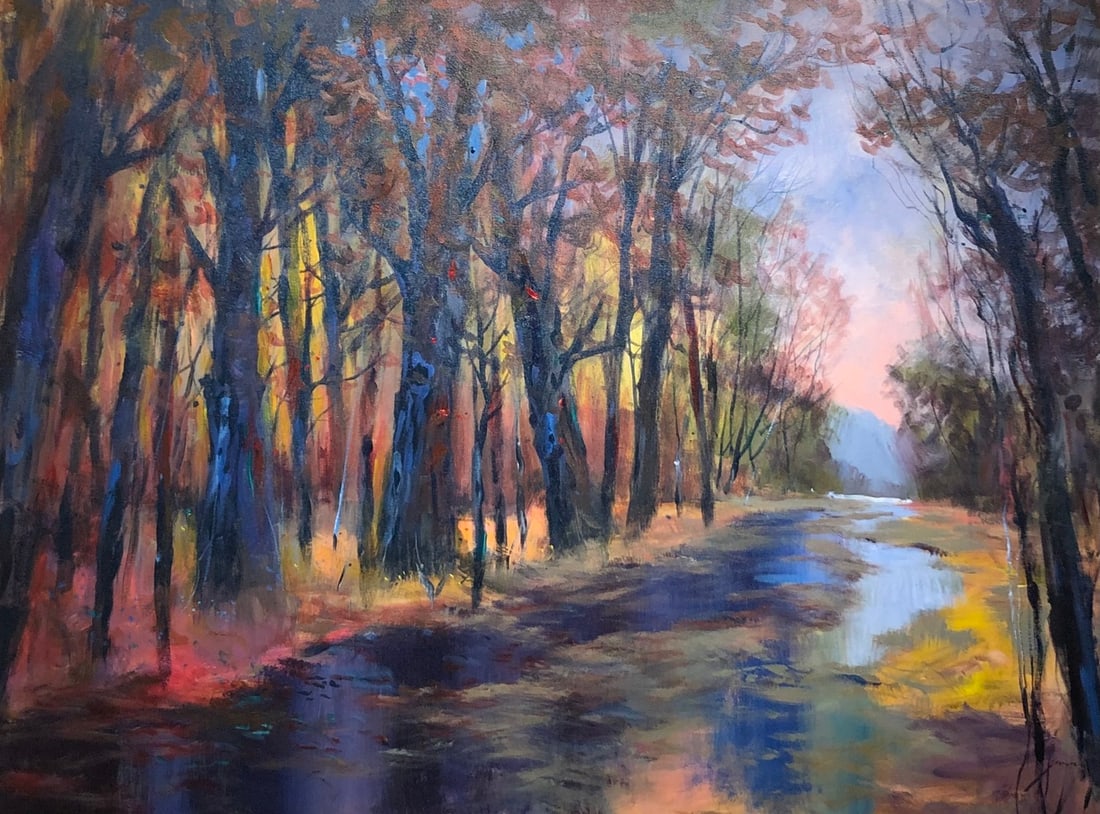Michael Schofield "Franklin Creek Road" Signed Original Acrylic: Offered here is an original Acrylic on Canvas by Michael Schofield: "Michael Schofield "Franklin Creek Road" Signed Original Acrylic". This one-of-a-kind piece, measuring 36 x 48 x 1 inch, is a rare