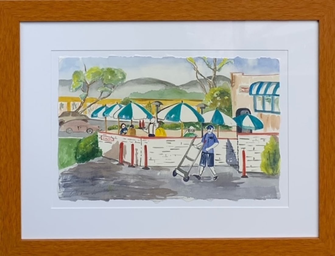 Bette Ross (Afternoon Delivery) Signed Watercolor: Offered here is an original Original Watercolor on Paper by Bette Ross: "Bette Ross (Afternoon Delivery) Signed Watercolor". This one-of-a-kind piece, measuring 20 x 26 x 2 inch, is a rare