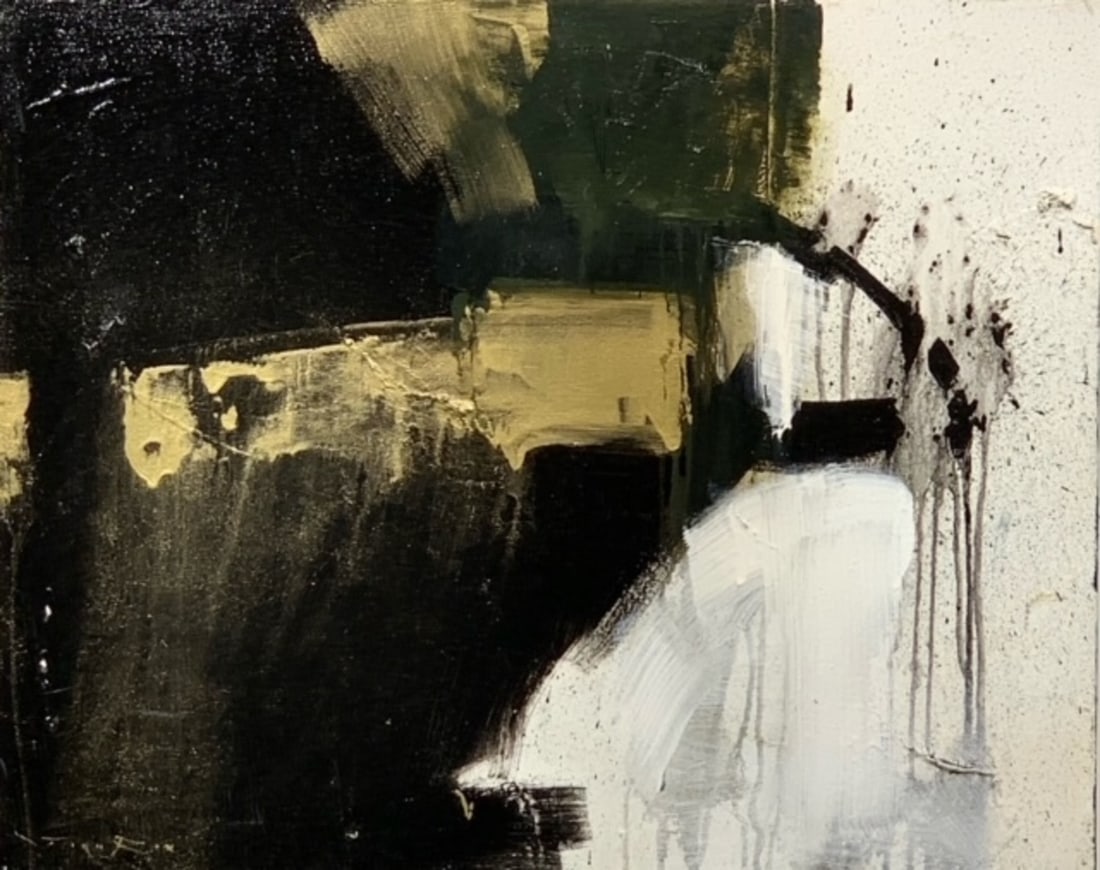 Jorn Fox Abstract Oil and Acrylic on Canvas Signed: Offered here is an original Original Oil and Acrylic on Canvas with 1 1/2" Museum Bars by Jorn Fox: "Jorn Fox Abstract Oil and Acrylic on Canvas Signed". This one-of-a-kind piece, measuring 24 x 30 x 