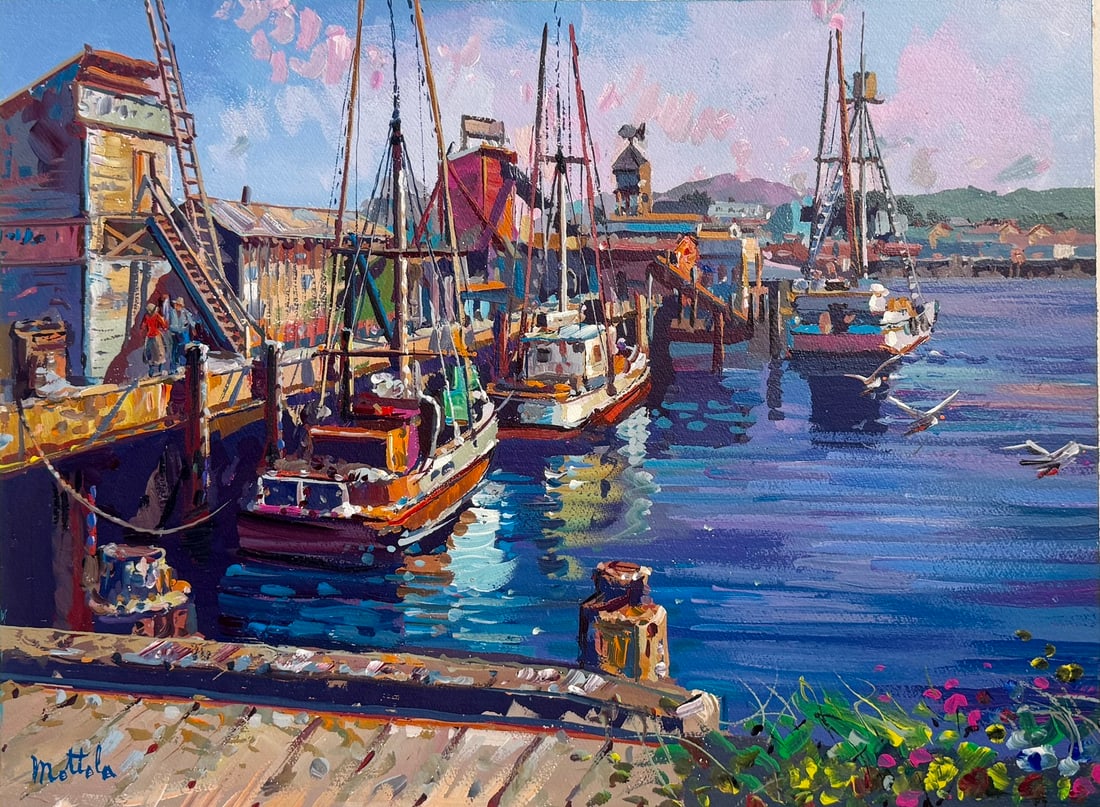 Filastro Mottola (Shipyard) Signed Original Acrylic: Offered here is an original Acrylic on Arches Paper by Filastro Mottola: "Filastro Mottola (Shipyard) Signed Original Acrylic". This one-of-a-kind piece, measuring 23 x 31 x 1 inch, is a rare