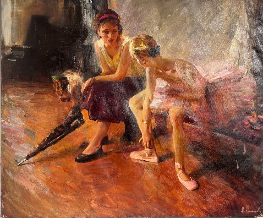 Vladimir Ezhakov (B. Ehlakob) "Ballet Class" Signed Original Oil on Canvas: Offered here is an original Original Oil on Canvas by Vladimir Ezhakav (B. Ehlakob): "Vladimir Ezhakov (B. Ehlakob) "Ballet Class" Signed Original Oil on Canvas". This one-of-a-kind piece, measuring