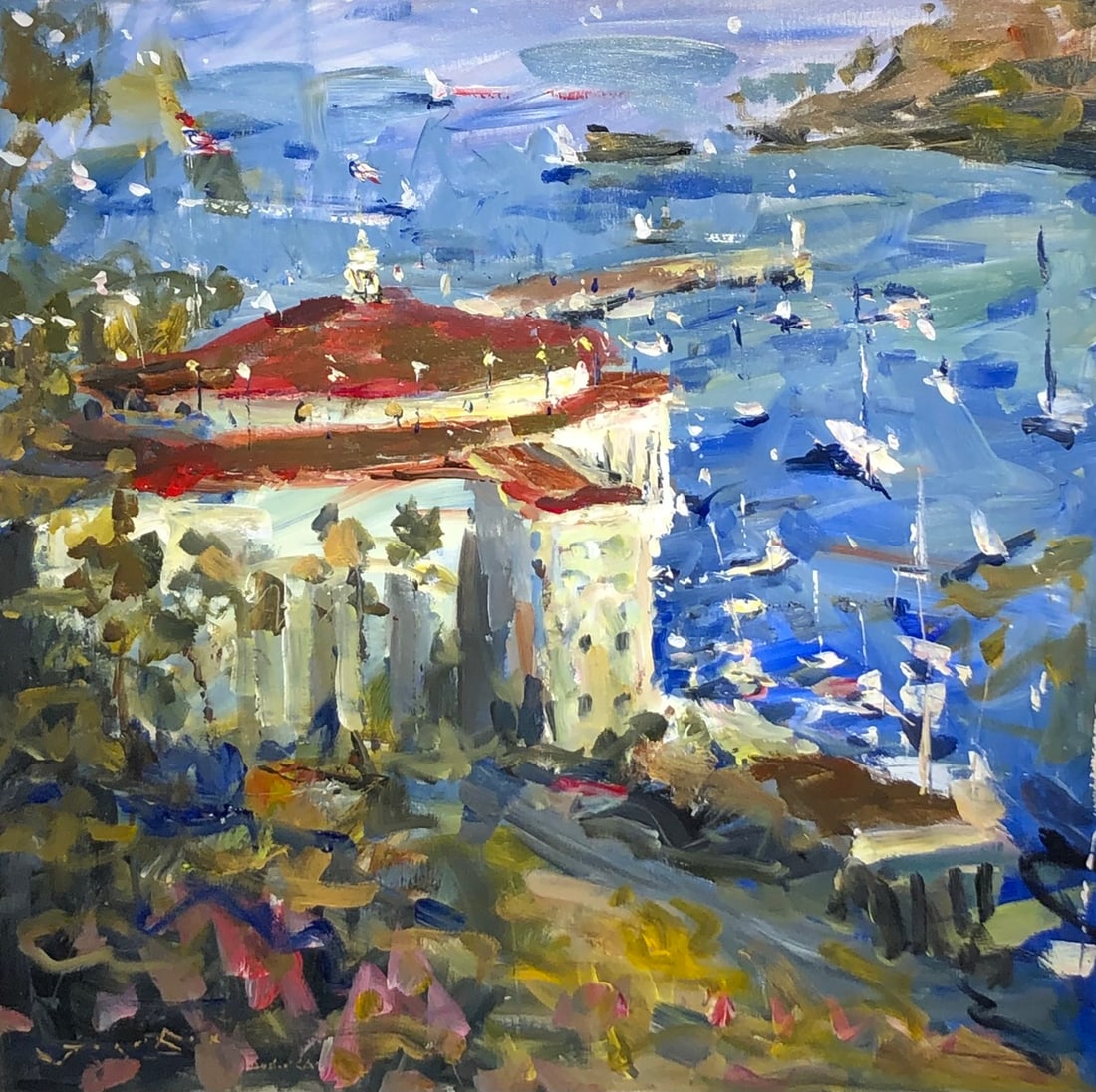 Jorn Fox (Impressionist - Avalon, CA) Signed Original Acrylic: Offered here is an original Acrylic on Canvas by Jorn Fox: "Jorn Fox (Impressionist - Avalon, CA) Signed Original Acrylic". This one-of-a-kind piece, measuring 40 x 40 x 2 inch, is a rare opportunity 