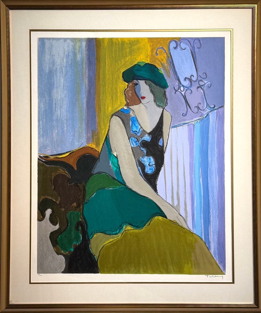 Itzchak Tarkay "Cosette" Signed Serigraph LE: Presenting a limited edition Serigraph on Paper by Itzchak Tarkay: "Itzchak Tarkay "Cosette" Signed Serigraph LE". This Serigraph on Paper (Edition: 81/300), measuring 44 x 37 x 2 inch, is a sought-af