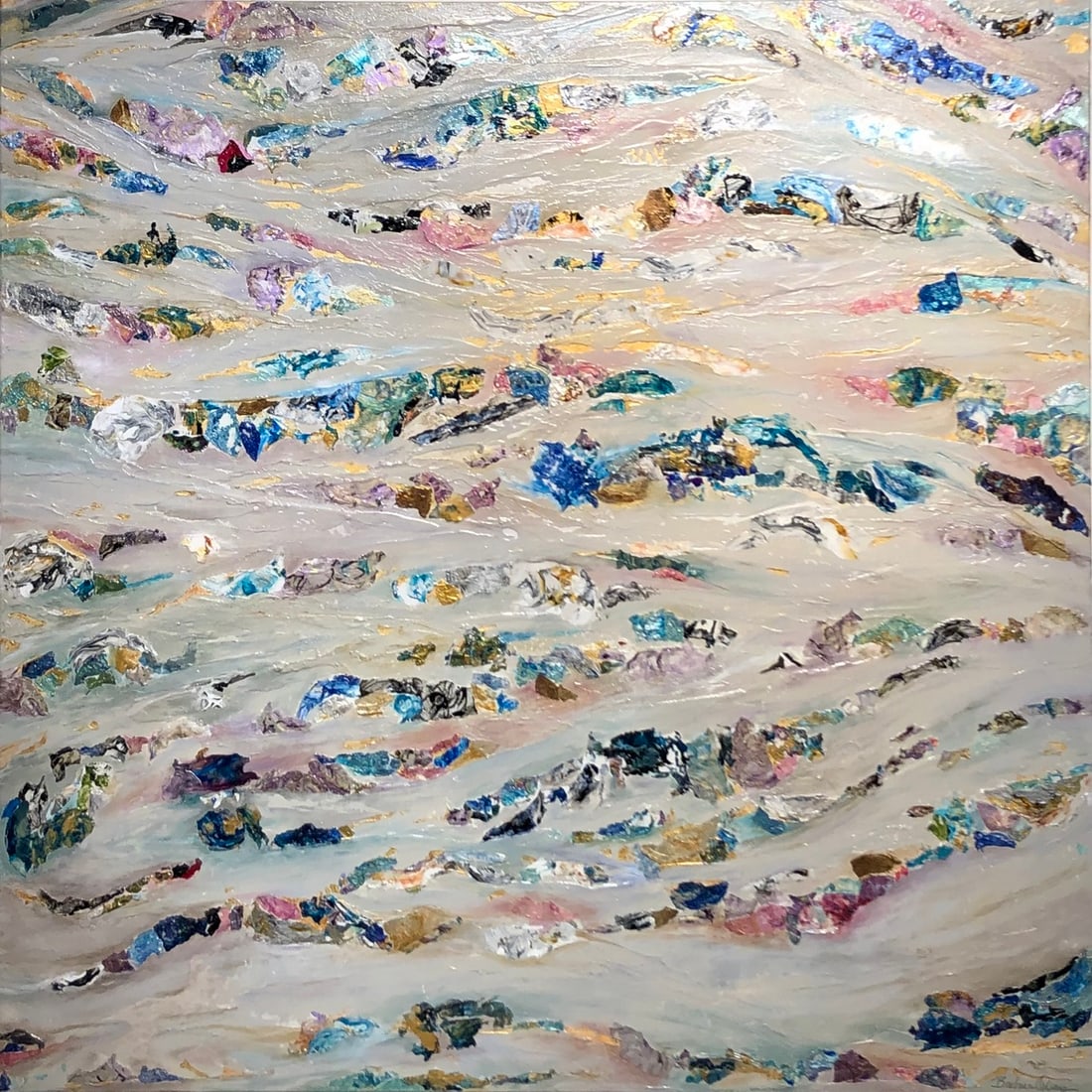 Barbara Owens "Bits and Pieces" Signed Original Acrylic: Offered here is an original Acrylic on Canvas by Barbara Owens: "Barbara Owens "Bits and Pieces" Signed Original Acrylic". This one-of-a-kind piece, measuring 48 x 48 x 2 inch, is a rare opportunity