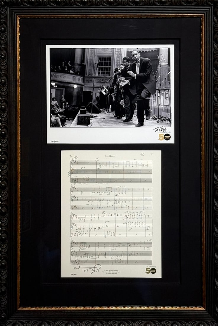 Wynton Marsalis "Swinging into the 21st/ Stomping the Blues/ Sunflowers" Sheet music and photograph: Presenting a limited edition Giclee on paper by Wynton Marsalis: "Wynton Marsalis "Swinging into the 21st/ Stomping the Blues/ Sunflowers" Sheet music and photograph". This Giclee on paper (Edition: