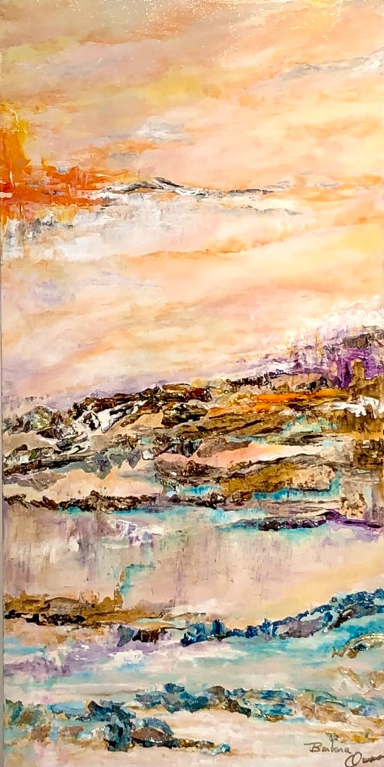 Barbara Owens "Tangerine" Signed Original Acrylic: Offered here is an original Acrylic on Canvas by Barbara Owens: "Barbara Owens "Tangerine" Signed Original Acrylic". This one-of-a-kind piece, measuring 36 x 18 x 2 inch, is a rare opportunity for