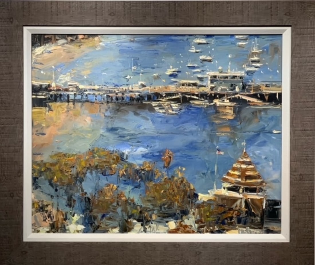 Jorn Fox (Catalina Harbor) SIgned Original: Offered here is an original Oil and Acrylic on Canvas by Jorn Fox: "Jorn Fox (Catalina Harbor) SIgned Original". This one-of-a-kind piece, measuring 31 x 37 x 2 inch, is a rare opportunity for