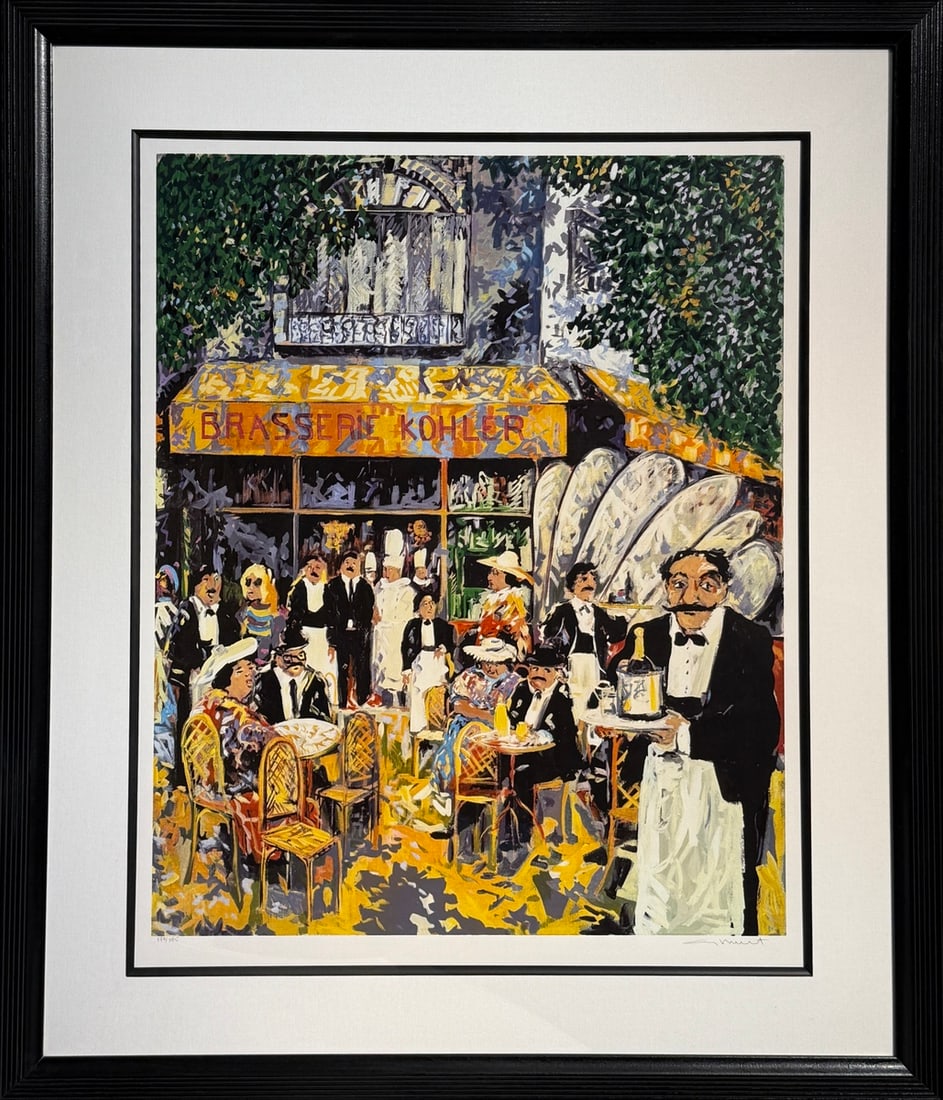 Guy Buffet "Brassirie Kohler" Signed Serigraph LE: Presenting a limited edition Serigraph on Paper by Guy Buffet: "Guy Buffet "Brassirie Kohler" Signed Serigraph LE". This Serigraph on Paper (Edition: 139/595), measuring 52 x 44 x 2 inch, is a