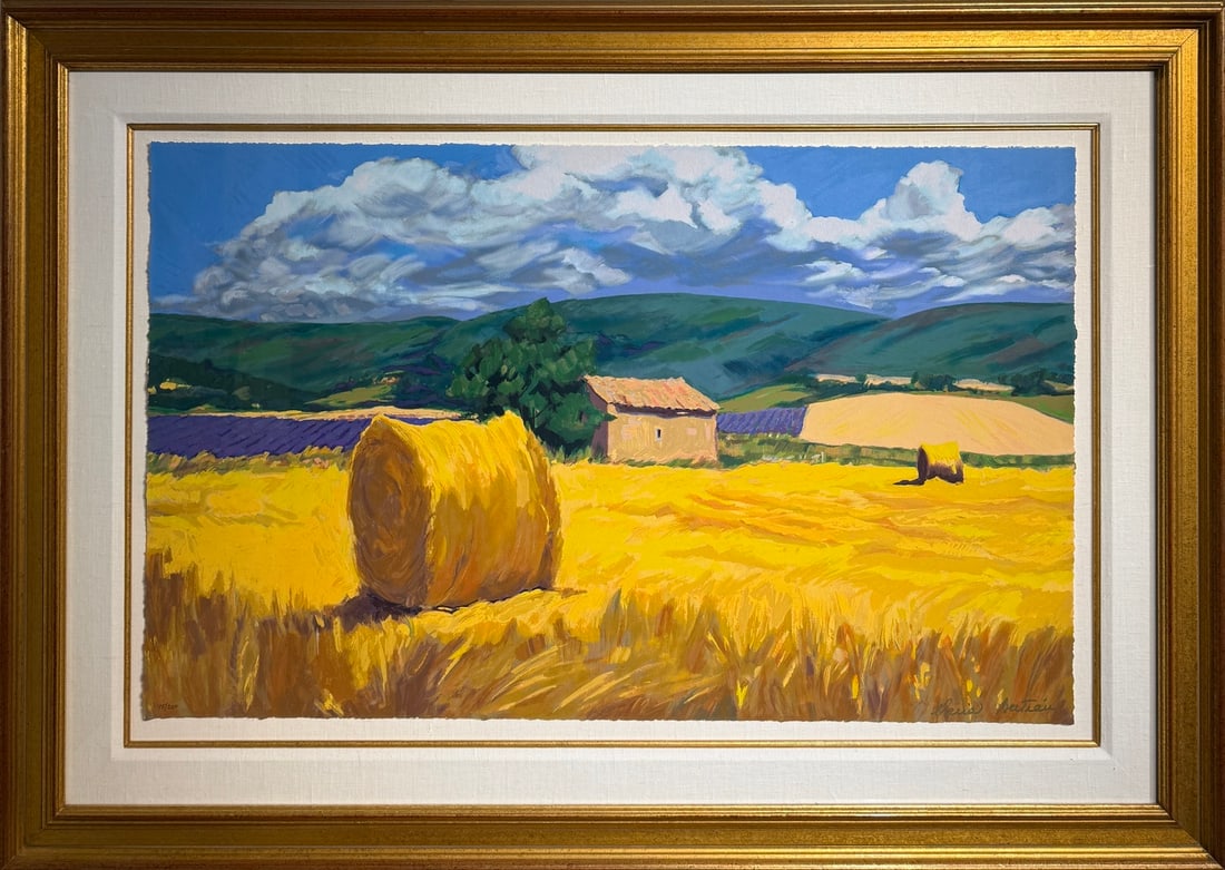 Maria Bertran "Hayrolls In The Lavender Field" Signed Serigraph LE: Presenting a Serigraph on Paper by Maria Bertran: "Maria Bertran "Hayrolls In The Lavender Field" Signed Serigraph LE". This work, measuring 38 x 53 x 3 inch, is available now at auction on LiveAuctio