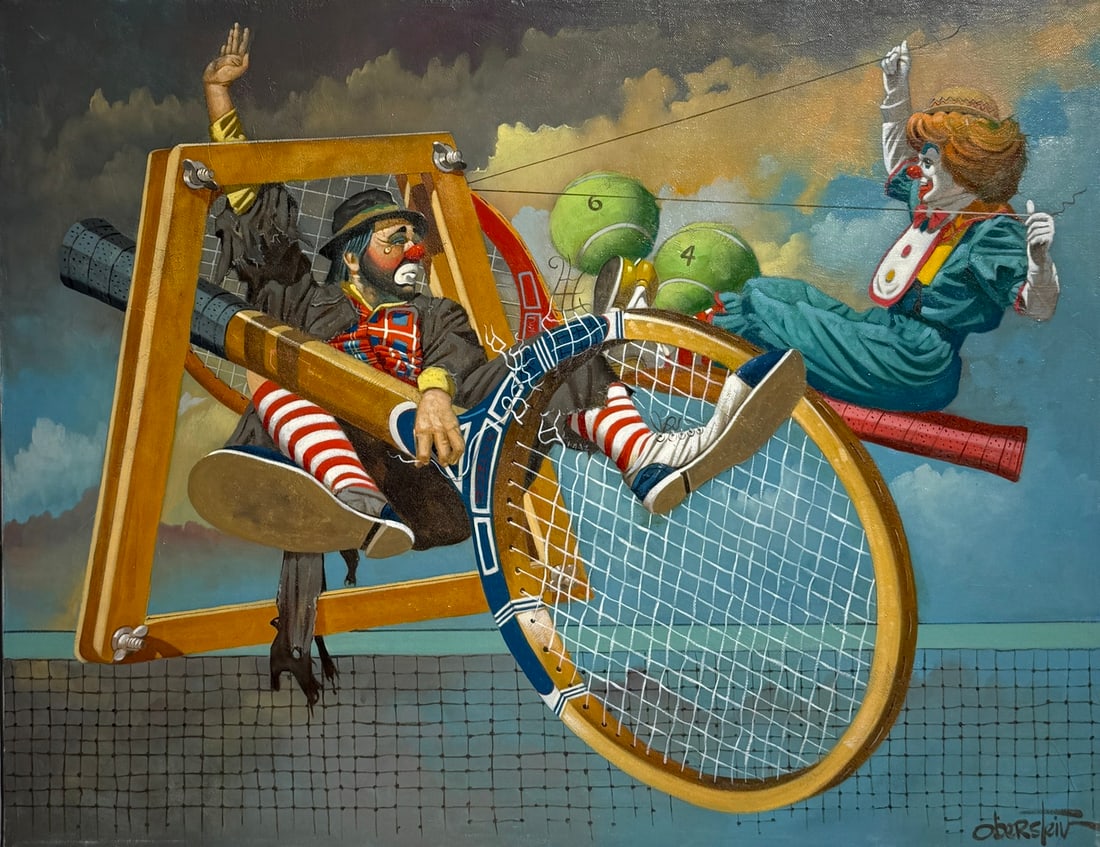 Chuck Oberstein "In The Raquets" Signed Original Oil: Offered here is an original Oil on Canvas by Chuck Oberstein: "Chuck Oberstein "In The Raquets" Signed Original Oil". This one-of-a-kind piece, measuring 22 x 28 x 1 inch, is a rare opportunity for co