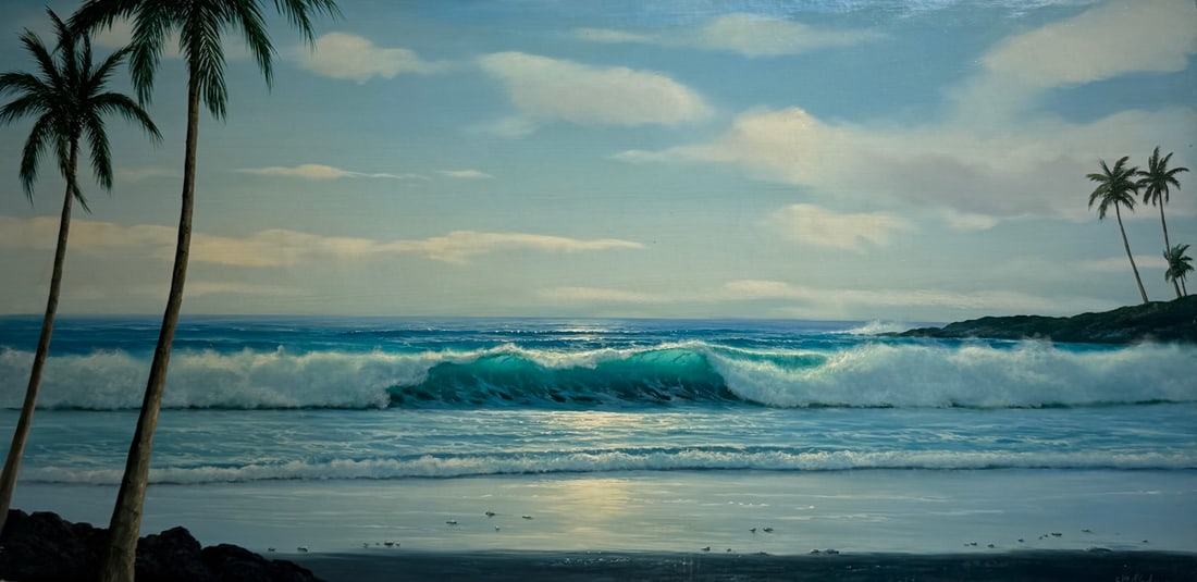 William Blackman (Seascape) Signed Original Oil: Offered here is an original Oil on Masonite by William Blackman: "William Blackman (Seascape) Signed Original Oil". This one-of-a-kind piece, measuring 24 x 48 x 1 inch, is a rare opportunity for coll