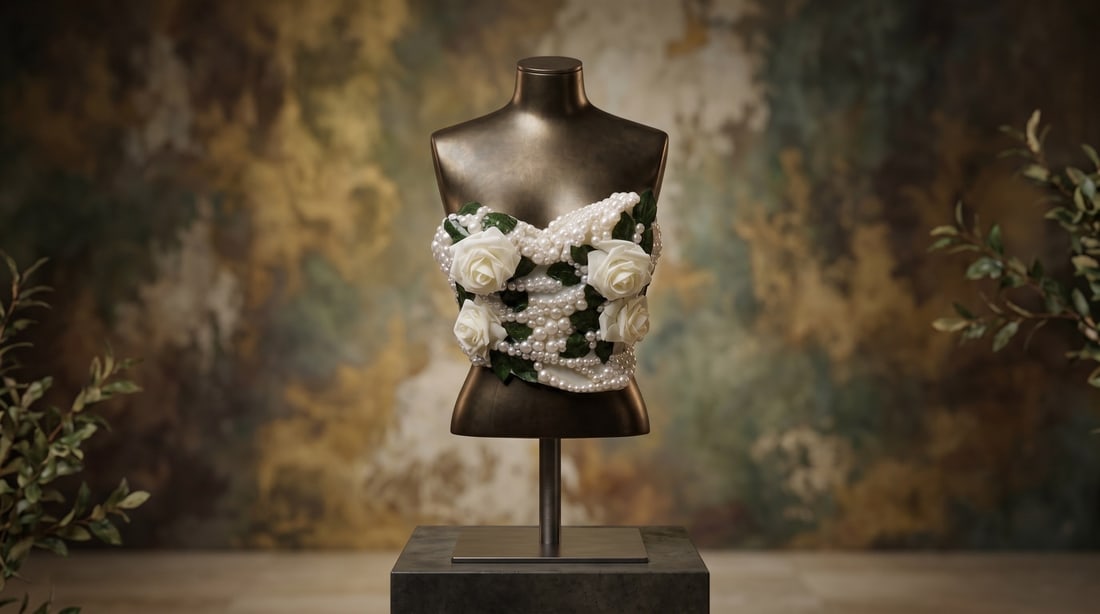 Mercedes Brunelli "The White Rose" Fabric, Resin, Artificial Flowers, Pearls: Presenting this Mercedes Brunelli Sculpture: "Mercedes Brunelli "The White Rose" Fabric, Resin, Artificial Flowers, Pearls". This piece, measuring 11 x 10 inch, is available at auction on LiveAuctione
