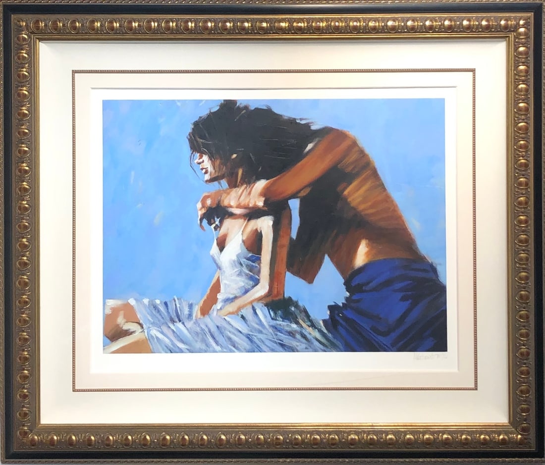 Aldo Luongo "Lovers" Signed Hand Embellished Giclee LE: Presenting a limited edition Hand Embellised Giclee by Aldo Luongo: "Aldo Luongo "Lovers" Signed Hand Embellished Giclee LE". This Hand Embellised Giclee (Edition: 25-Dec), measuring 45 x 53 x 2 inch,