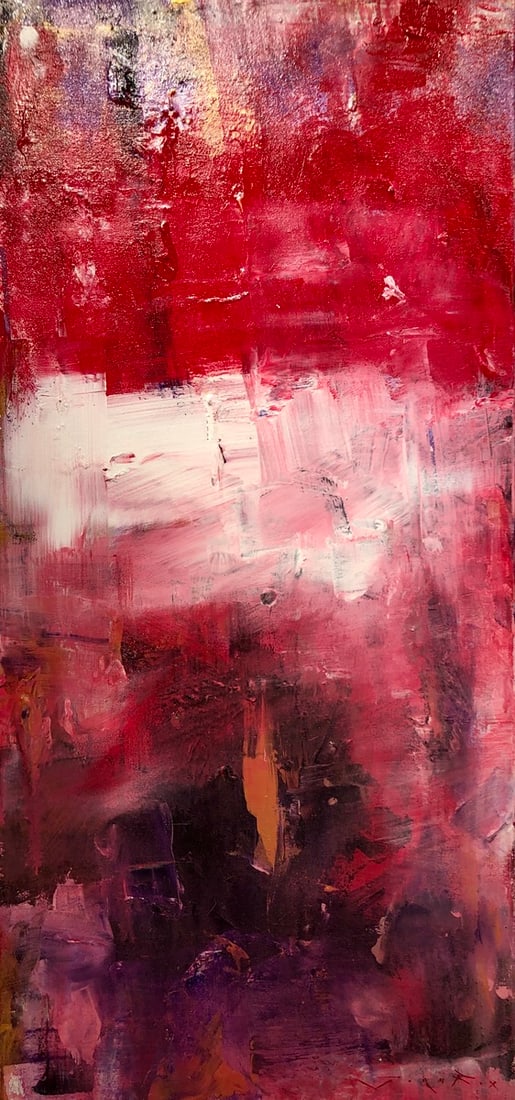Jorn Fox Abstract Signed Acrylic on Canvas: Offered here is an original Acrylic on Canvas by Jorn Fox: "Jorn Fox Abstract Signed Acrylic on Canvas". This one-of-a-kind piece, measuring 36 x 17 x 2 inch, is a rare opportunity for collectors to a
