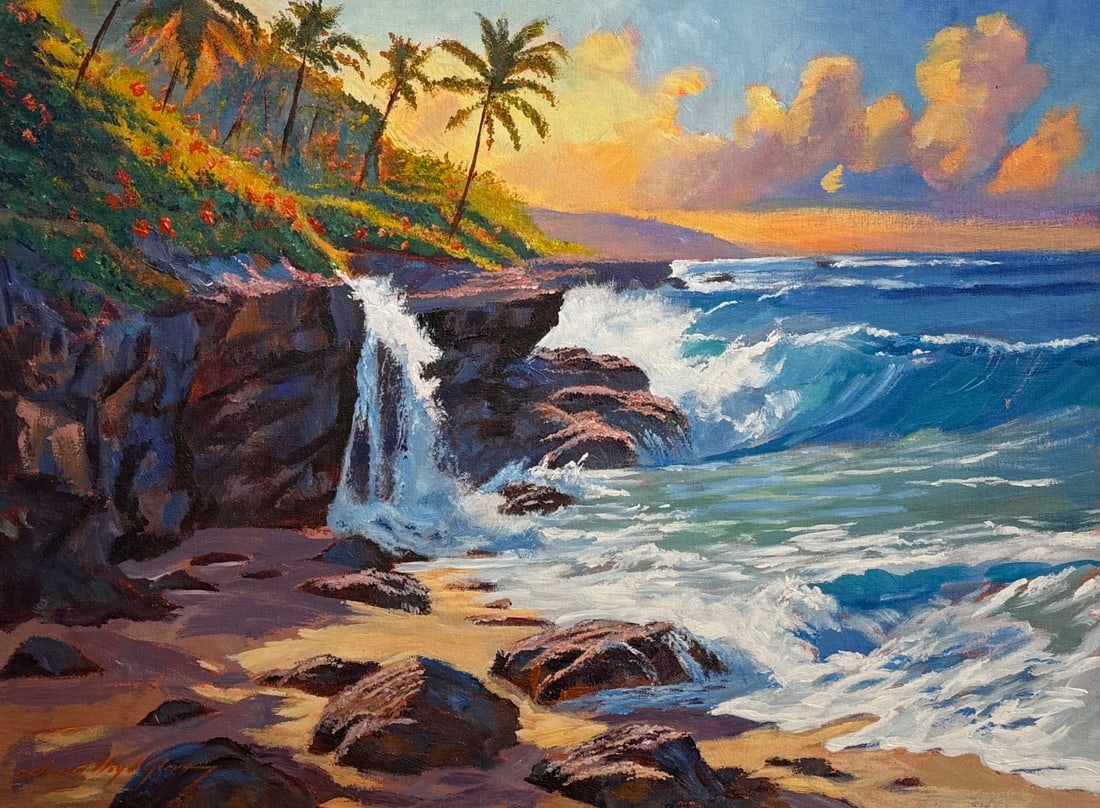 David Lloyd Glover (Seascape) "Windward Shore, Hawaii" Original: Offered here is an original Original Acrylic on Canvas Board by David Lloyd Glover: "David Lloyd Glover (Seascape) "Windward Shore, Hawaii" Original". This one-of-a-kind piece, measuring 18 x 24 x 1