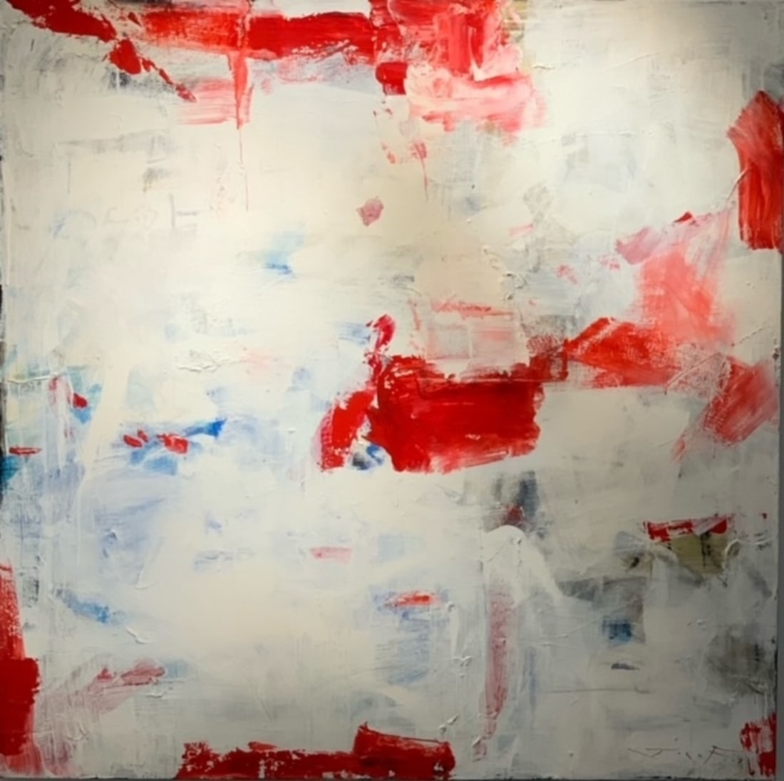 Jorn Fox Abstract Signed Original Oil and Acrylic: Offered here is an original Original Oil and Acrylic on Canvas with 1 1/2" Museum Bar by Jorn Fox: "Jorn Fox Abstract Signed Original Oil and Acrylic". This one-of-a-kind piece, measuring 48 x 48 x 2 