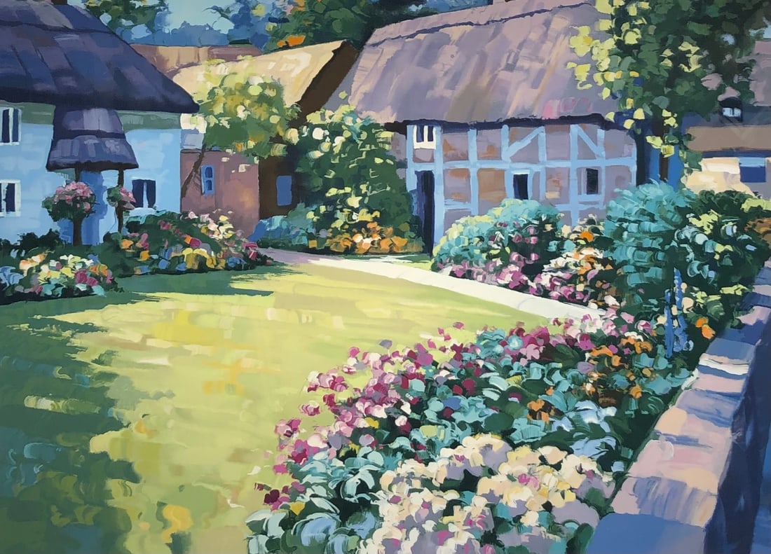 Howard Behrens "English Garden" Signed Serigraph LE: Presenting a limited edition Serigraph on Paper by Howard Behrens: "Howard Behrens "English Garden" Signed Serigraph LE". This Serigraph on Paper (Edition: 122/300), measuring 42 x 53 x 2 inch, is a