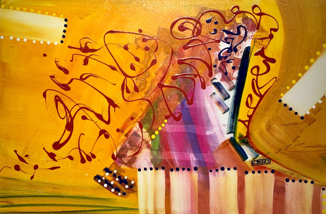 Kimm Byers "Chalk Up Another Winner" Signed Original Acrylic - Abstract: Offered here is an original Acrylic on Canvas by Kimm Byers: "Kimm Byers "Chalk Up Another Winner" Signed Original Acrylic - Abstract". This one-of-a-kind piece, measuring 24 x 36 x 2 inch, is a rare