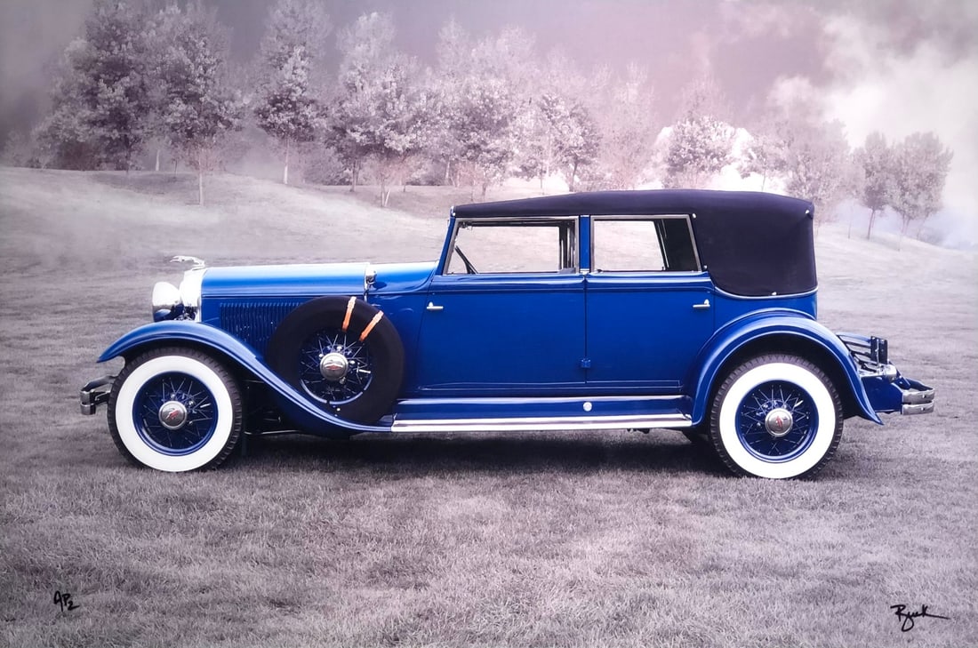 Breck Rothage 1931 Lincoln K211 Framed Metallic Signed: Presenting this Breck Rothage Metallic Fused to Acrylic: "Breck Rothage 1931 Lincoln K211 Framed Metallic Signed". This piece, measuring 27 x 39 x 2 inch, is available at auction on LiveAuctioneers.
