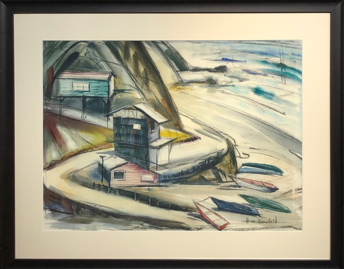Herb Kornfeld (Untitled - Crystal Cove) Signed Original Watercolor: Offered here is an original Watercolor on Paper by Herb Kornfeld: "Herb Kornfeld (Untitled - Crystal Cove) Signed Original Watercolor". This one-of-a-kind piece, measuring 31 x 38 x 2 inch, is a rare