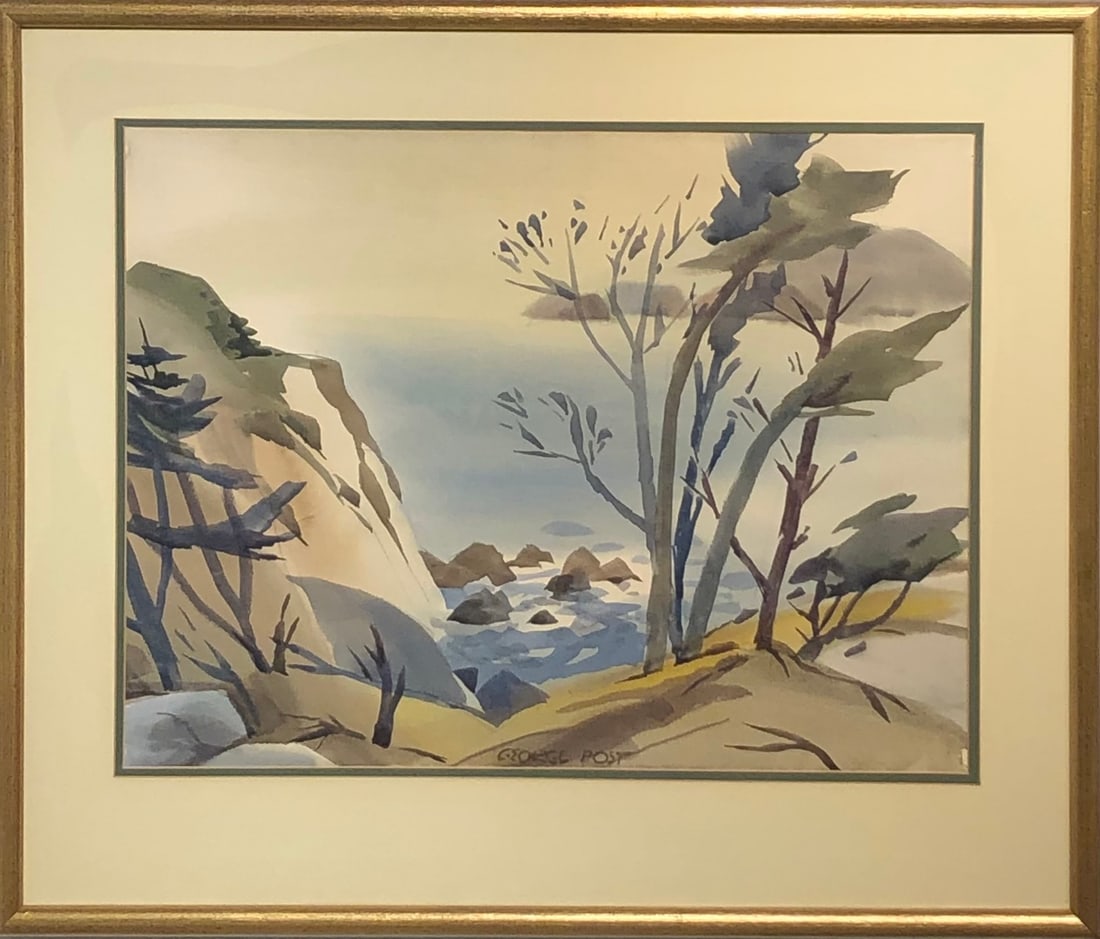 George Post (Untitled - Landscape) Signed Original Watercolor: Offered here is an original Watercolor on Paper by George Post: "George Post (Untitled - Landscape) Signed Original Watercolor". This one-of-a-kind piece, measuring 27 x 31 x 2 inch, is a rare opportu